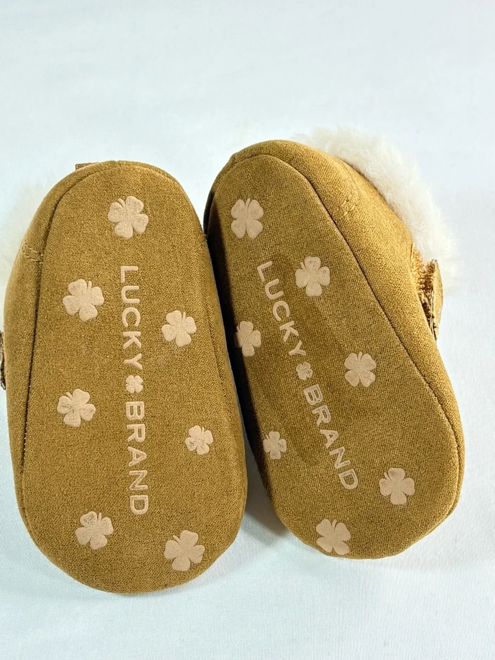 Lucky Brand Brown Faux-Suede Baby Walker Shoes with Cream Shearling